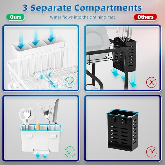 2 Tiers Dish Drying Rack, Space-Saving Dish Racks - Image 5