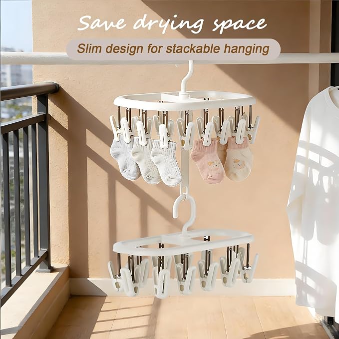 Clothes Drying Hanger with 12 Clips 2 Pack Folding Portable Hanging Drying Rack - Image 6