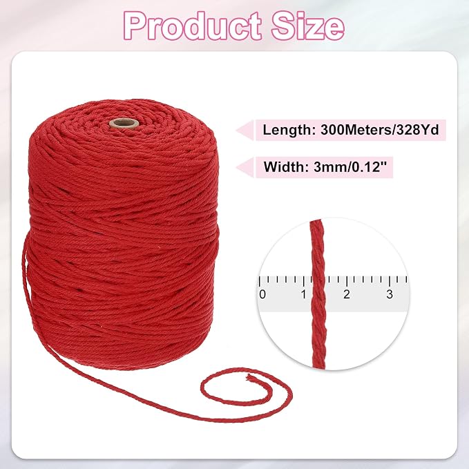 HARFINGTON Natural Macrame Cord 3mm x 328 Yards 4 Strand Twisted Cotton Macrame - Image 2