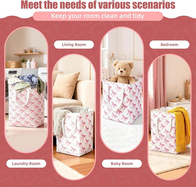 Pink Laundry Basket with Bow, Coquette Pink Laundry Hamper - Image 5