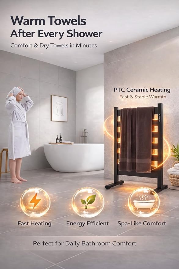Heated Towel Rack – Rapid PTC Heating, LED Timer Control, High Temp & Large - Image 2