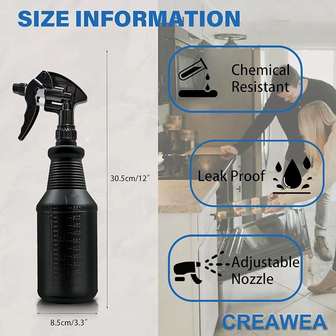 4 Pack Plastic Spray Bottles Black 24 oz Heavy Duty Opaque Spray Bottles UV - Image 2