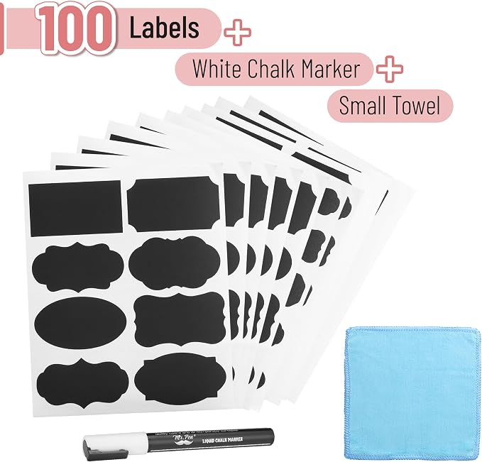 Mr. Pen- Chalkboard Labels, 1 White Chalk Marker and Small Towel, Label Stickers - Image 2
