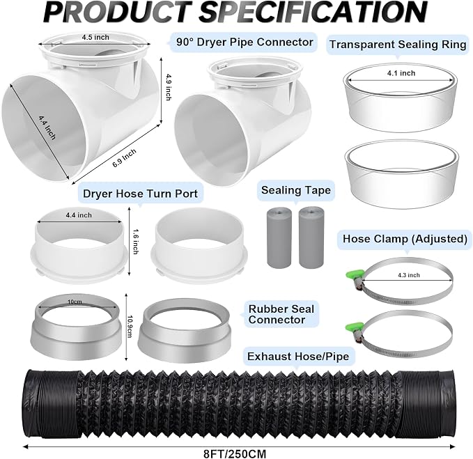 MOPHA 8FT Dryer Vent Hose for Tight Space, 90 Degree Dryer Vent Elbow - Image 4