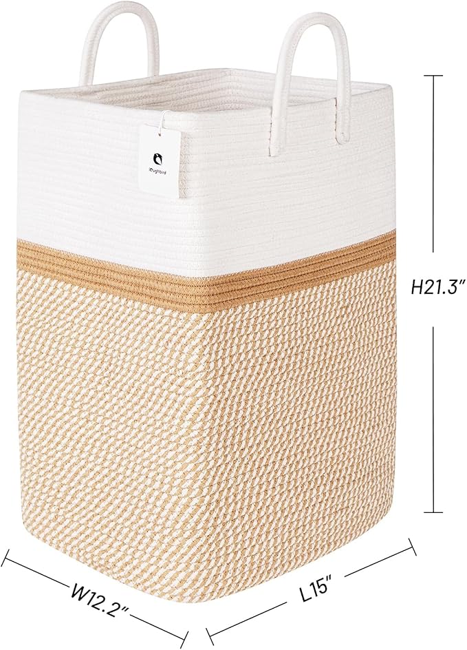 Tall Laundry Basket With Handles, Woven Cotton Rope Big Laundry Hamper Sorters - Image 2