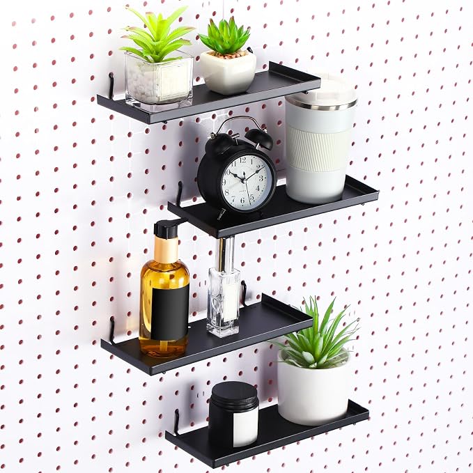4 Pcs Pegboard Shelves, 14 x 6 Inch Metal Shelf Brackets Pegboard Tray by Lineshading