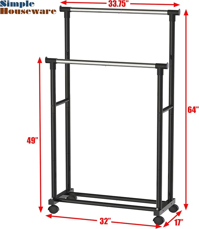 Simple Houseware Double Rod Portable Clothing Hanging Garment Rack - Image 3
