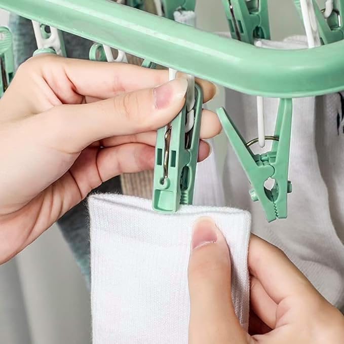 Clothes Drying Hanger with 32 Clips and Drip Foldable Hanging Rack - Image 5