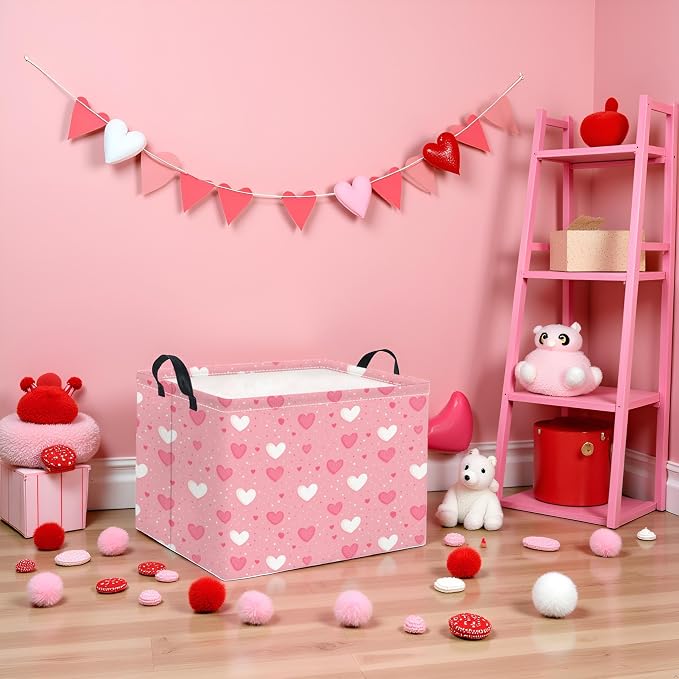 HIYAGON Rectangular Valentines Basket Baby Girl Storage Bin Pink Basket - Image 2