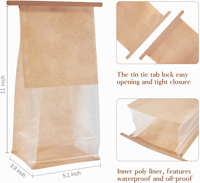 Ocmoiy 100Pcs Bakery Bags with Window, Resealable Tin Tie Tab Lock Bread - Image 2