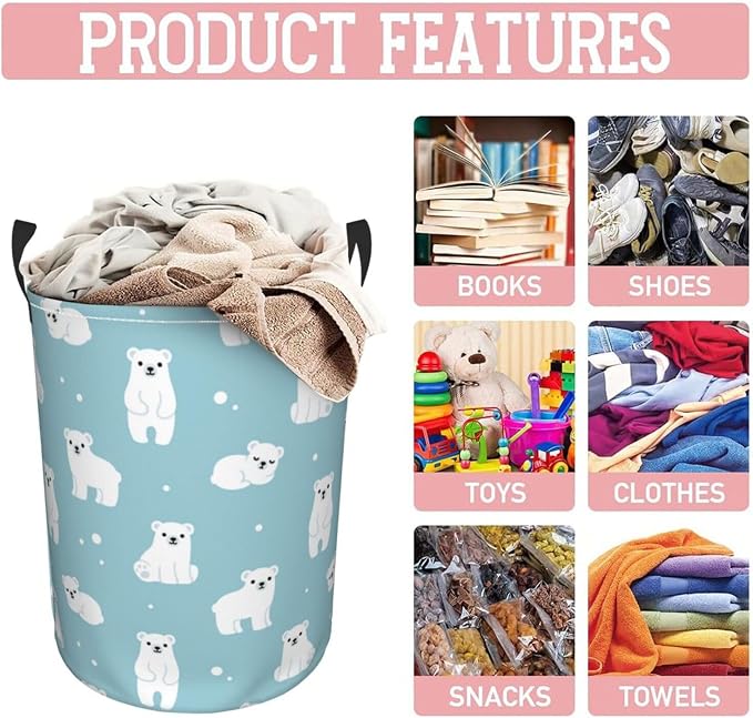 Cute Polar Bears Laundry Hamper Bag - Image 8