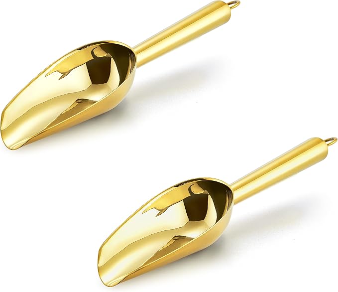 Mini Ice Scoop Set of 2, E-far 3 Ounce Gold Stainless Steel Scoops by E-far