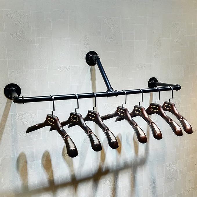 Industrial Retro Wall Mounted Pipe Shelf Bathroom Hanging Towel Rack, Metal - Image 4