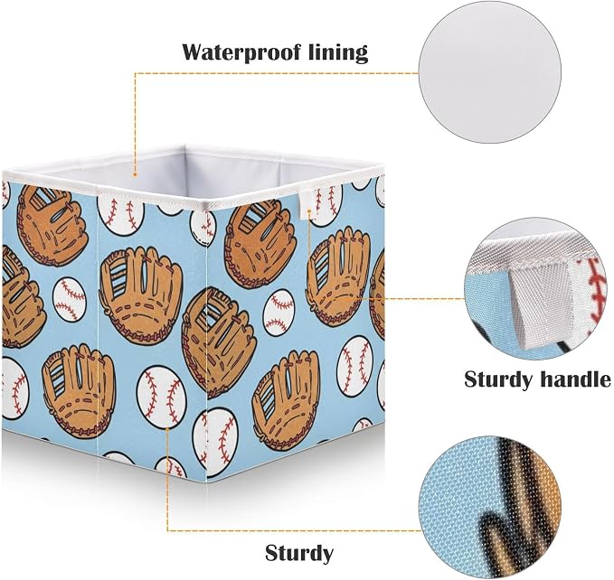 DOMIKING Baseball Glove Blue Pattern Storage Baskets - Image 4