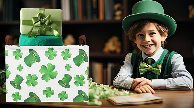 Rectangular Four Leaf Clover Lucky Gift Basket, St. Patrick's Day Toys Storage - Image 3