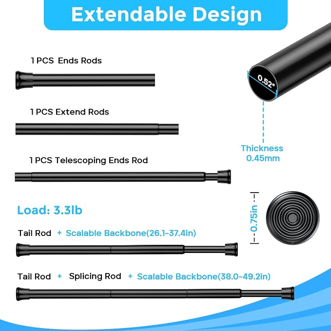1PCS Small Tension Curtain Rod 28 to 48 Inch, Loaded Expandable Spring Curtain - Image 3