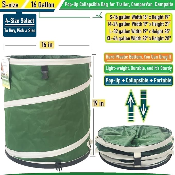 16-Gallon Collapsible Trash Can Hard-Shell Bottom Yard Garden Bag, Pop-Up Trash - Image 5