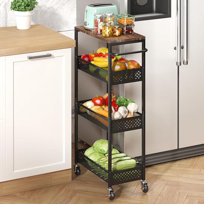 Slim Storage Cart 4 Tier Fruit and Vegetable Baskets by XYZLVSI