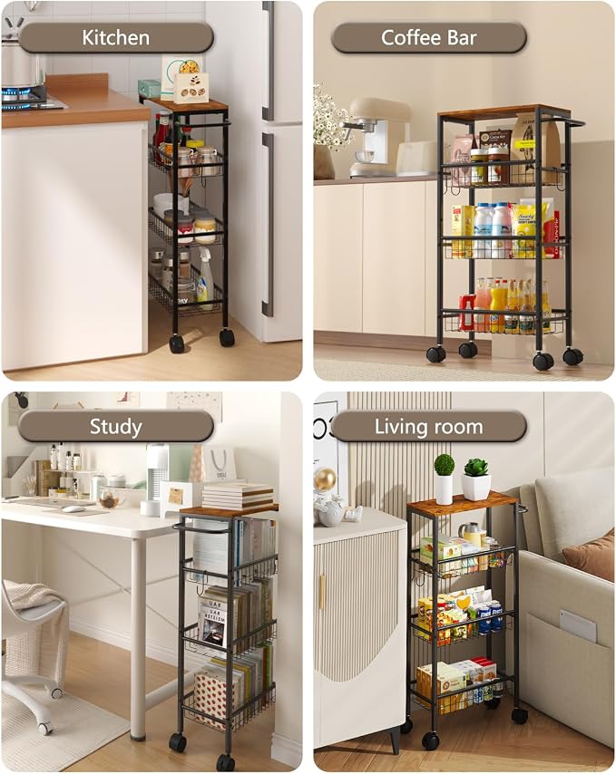 Rolling Utility Cart, 4-Tier Slim Narrow Storage Cart - Image 4