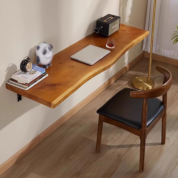 Industrial Wall Mounted Folding Bar Table Live Edge, Rustic Drop-Leaf Table by Unknown