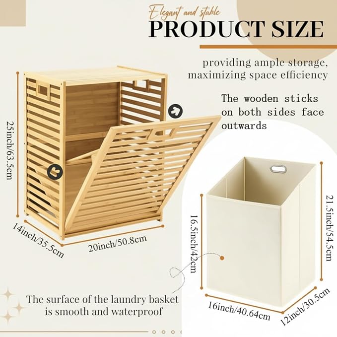 Bamboo Tilt out Laundry Hamper Cabinet 18 Gallon Bamboo Laundry Basket - Image 2