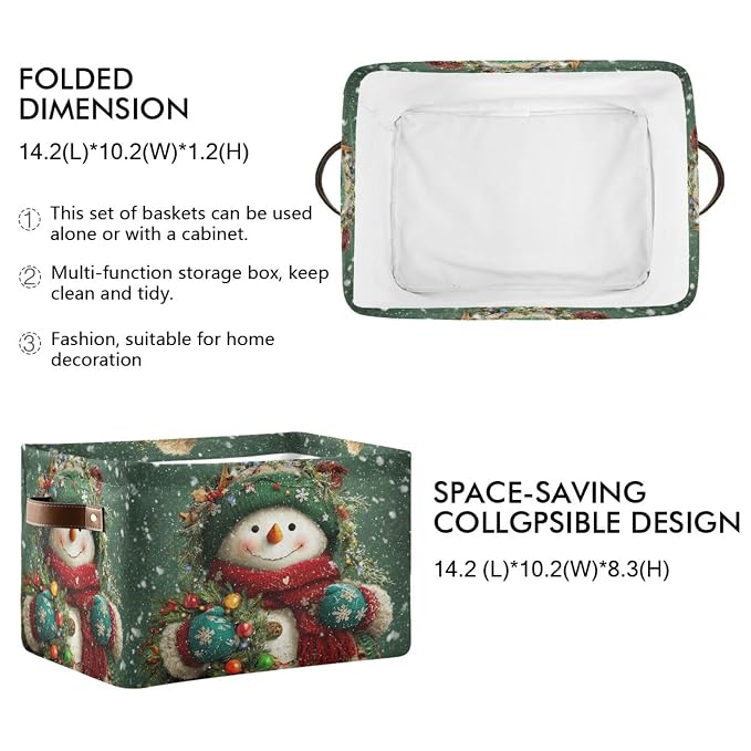 Snowman Green Christmas Pattern Rectangular Storage Bin Basket - Image 2