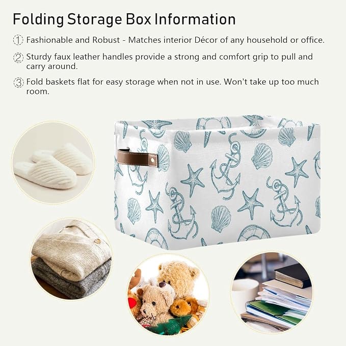 Coastal Anchor Nautical Theme Storage Basket Fabric Laundry Baskets Starfish - Image 5