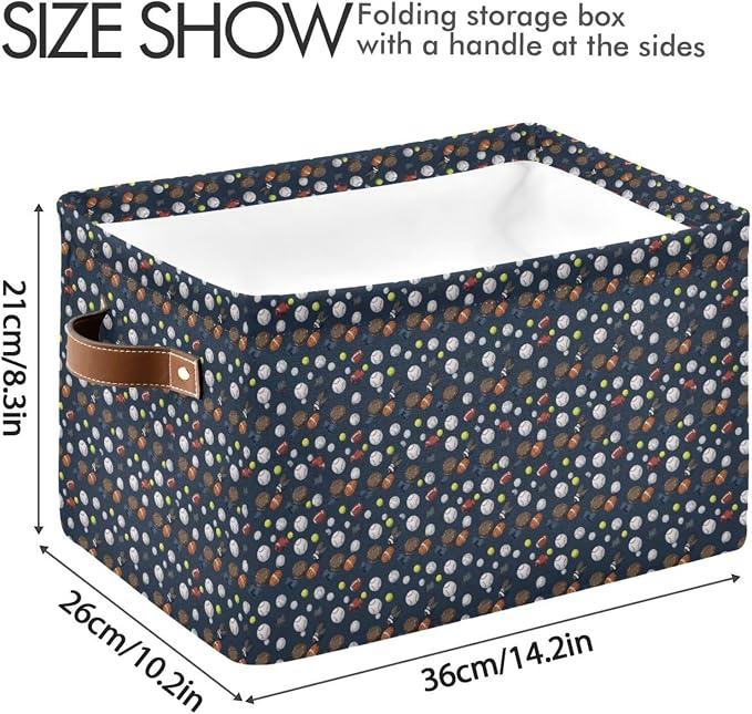 Rectangular Storage Bins Box Cartoon Sports Balls Gloves Pattern Foldable Shelf - Image 3