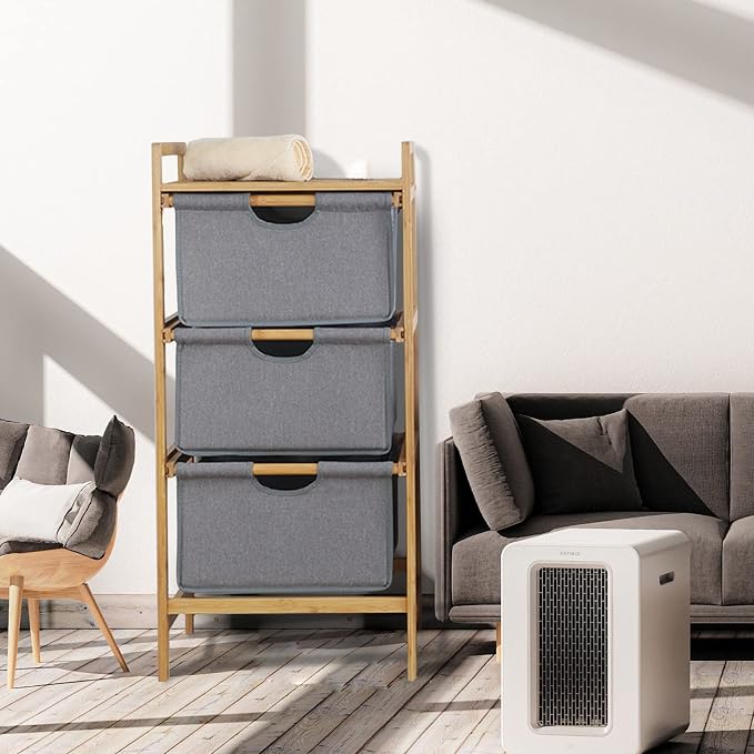 3-Tier Bamboo Drawers Unit, 3-Tier Storage Shelf - Image 4