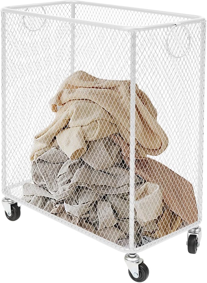 Laundry Hamper with Wheels, Rolling Laundry Basket Cart, Rectangular Metal Mesh by Unknown