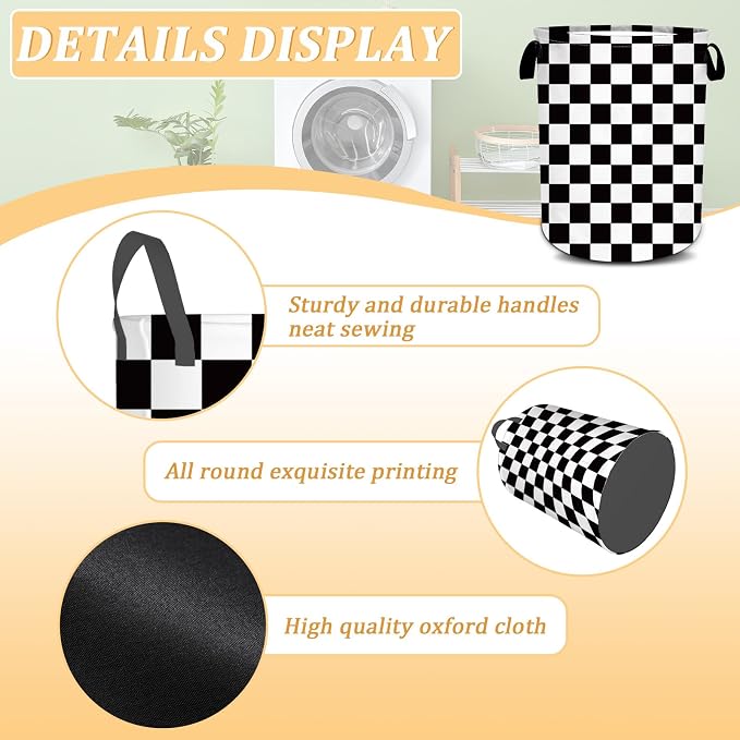 Black and White Checkered Laundry Basket, Checkerboard Laundry Hamper Foldable - Image 6