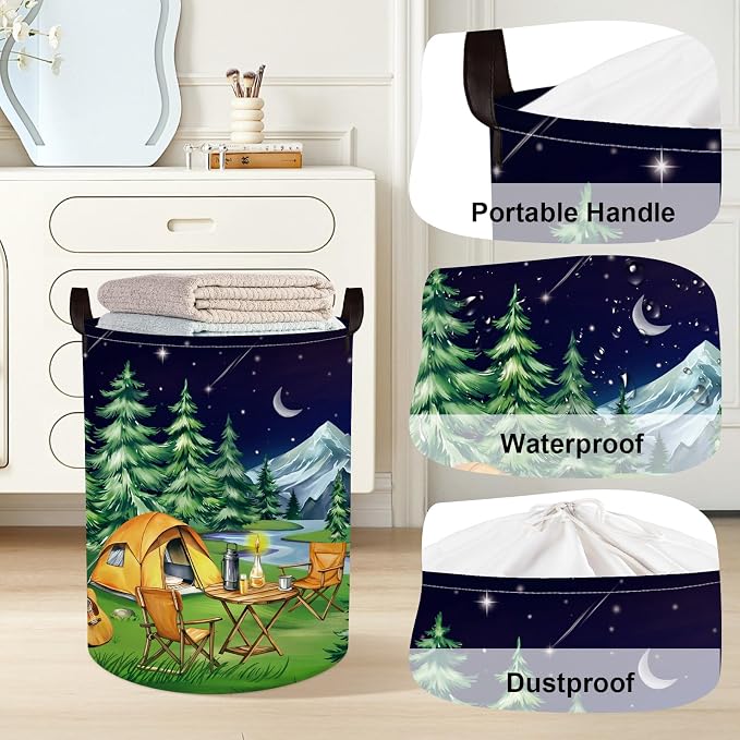 Night Camping Laundry Hamper Picnic Large Storage Basket Bonfire Collapsible - Image 4