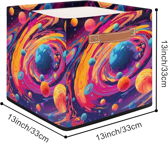 Space Planets Storage Basket 13x13x13 Inch Large Fabric Storage Box - Image 2