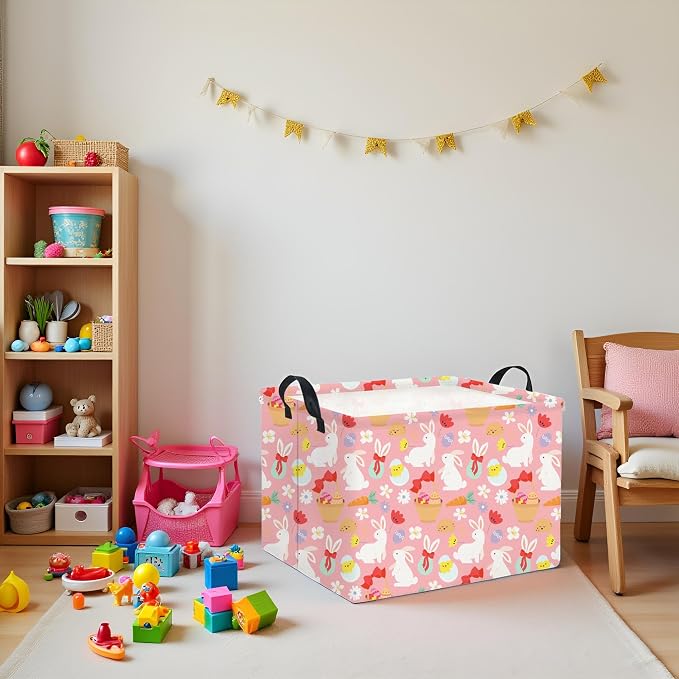 HIYAGON Rectangular Easter Basket Baby Girl Basket Fabric Storage Bin Organizer - Image 3