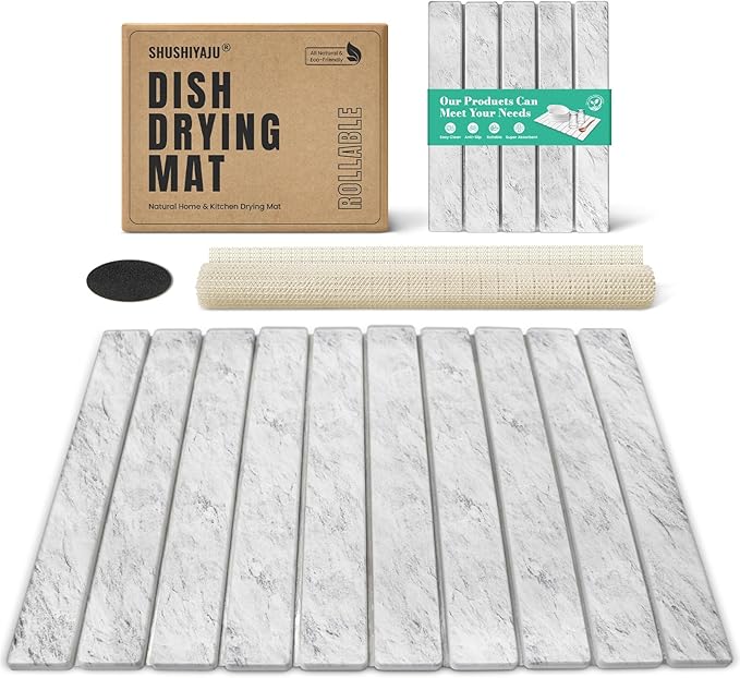 Stone Dish Drying Mat Collapsible Diatomaceous Earth Absorbent Mat Quick Dish by SHUSHIYAJU