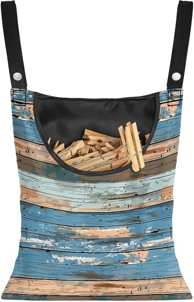Wood Print Space-Saving Laundry Clothespin Bag, Waterproof Polyester Material by LJMKZJN