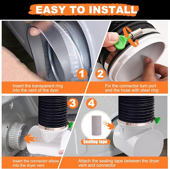 Dryer Vent Connector Kit, 90 Degree Dryer Vent Elbow+10ft 6-Layer Flexible Hose - Image 4