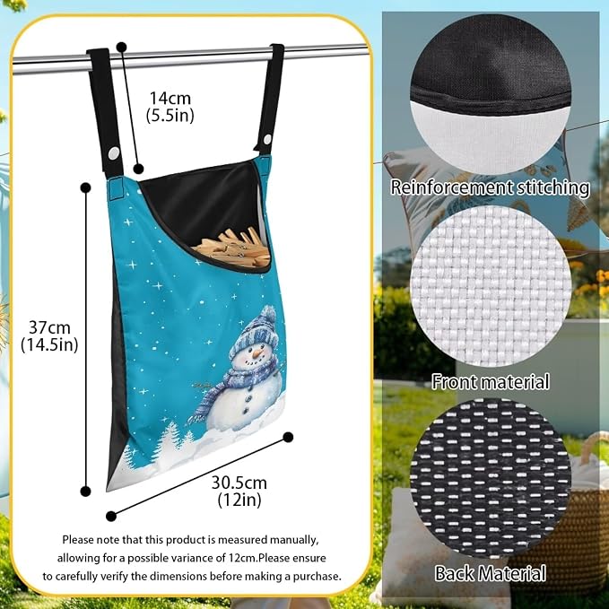 Snowman Clothespin Bag With Hanging Hook and Stretch - Image 6