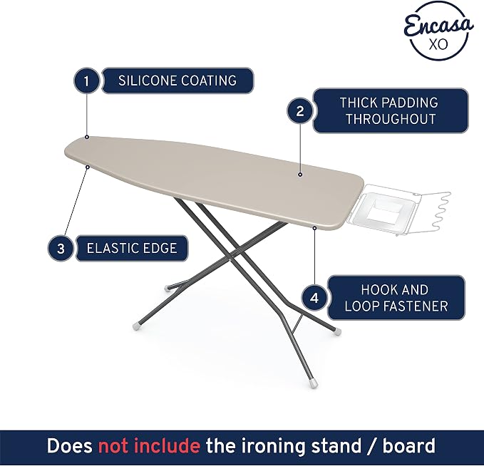 Encasa XO Ironing Board Cover and Pad 54"x18" - 4mm Felt X-Large Iron Board - Image 3