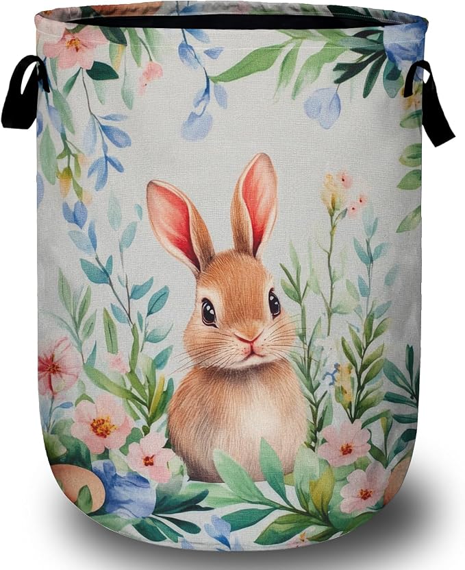 Easter Bunny Laundry Basket, Foldable Rabbit Flower Laundry Hamper Tote Bag by Unknown