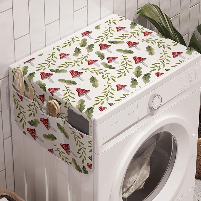 Ambesonne Mushroom Washing Machine Organizer, Watercolor Pattern Green Leaves by Ambesonne