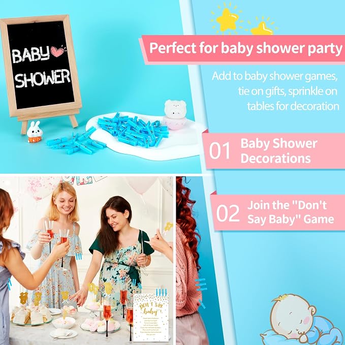 50 Blue Clothes Pins for Baby Shower Game, 1.4'' Premium Plastic Mini - Image 6
