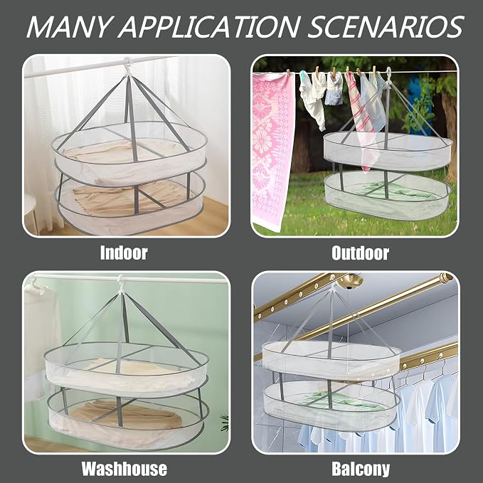 2 Tier Clothes Drying Rack Foldable, 31.5" Mesh Clothes Hanging Dryer, Space - Image 5