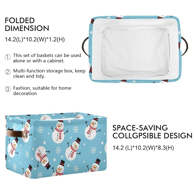 Winter Christmas White Snowman Pattern Rectangular Storage Bin Basket - Image 2
