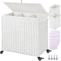 Greenstell Laundry Hamper with Wheels&Lid, 130L Large 3 Sections Clothes Hamper by Greenstell