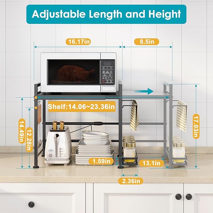DOLALIKE Microwave Oven Rack, Expandable Microwave Stand Countertop Kitchen - Image 3