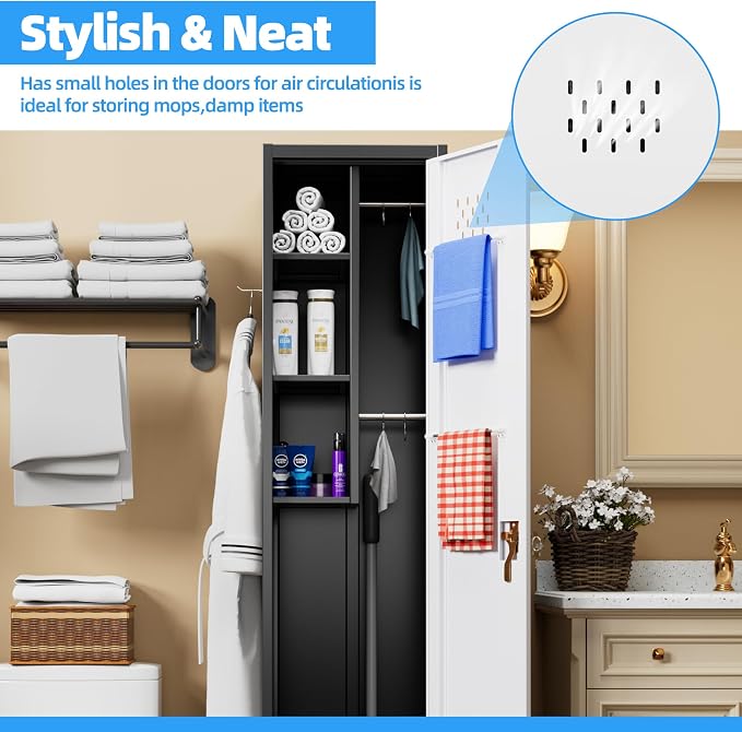 72" H Broom Closet Storage Cabinet, Metal Garage Storage Cabinet - Image 4