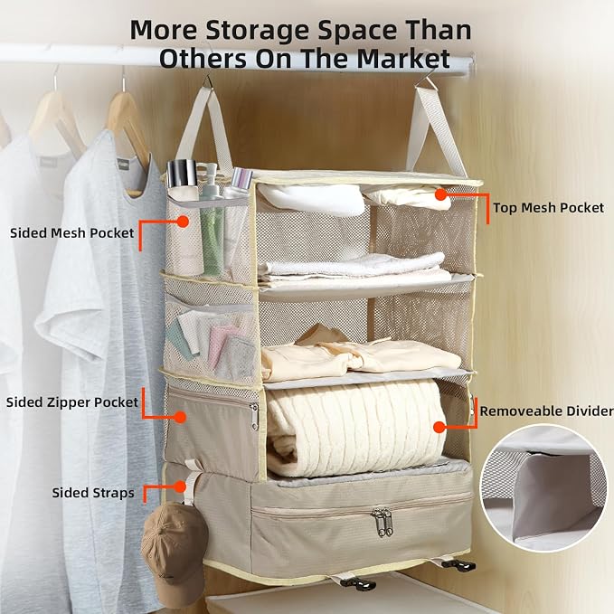 Bukere Hanging Packing Cube for Travel, Portable Shelves Organizer Bag for - Image 6