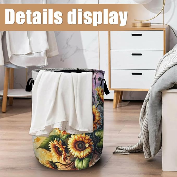 Sunflower Laundry Basket, Foldable Waterproof Laundry Hamper Tote Bag Dirty - Image 6