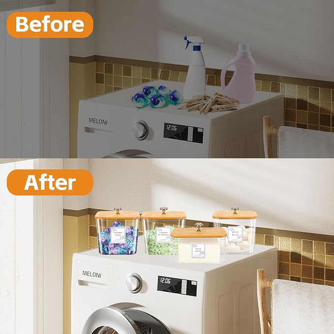 4 Pack Laundry Room Organization Storage Containers Acrylic Jars and Dryer - Image 5